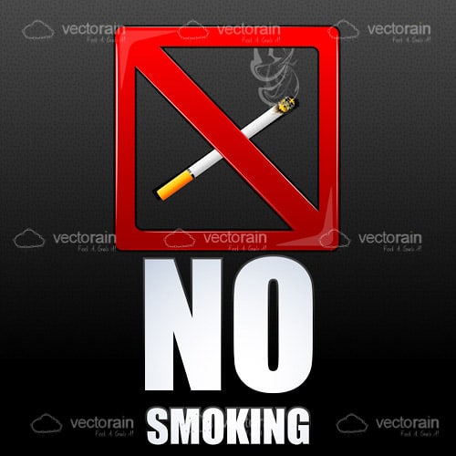 Bright Red No Smoking Sign on Black Background and No Smoking Text